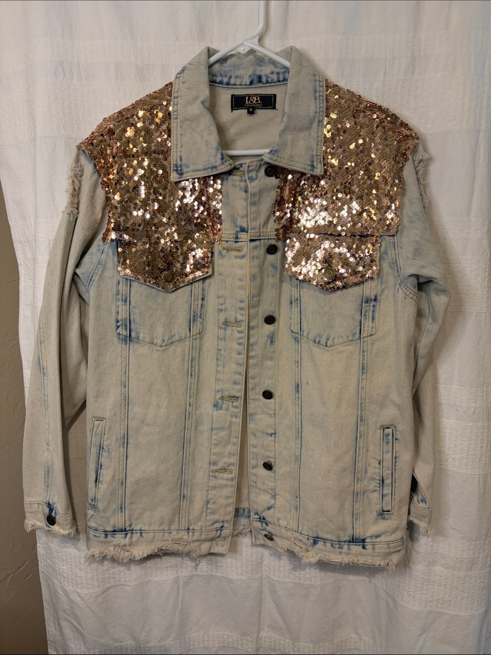 L&B oversized denim jacket with gold sequins size small